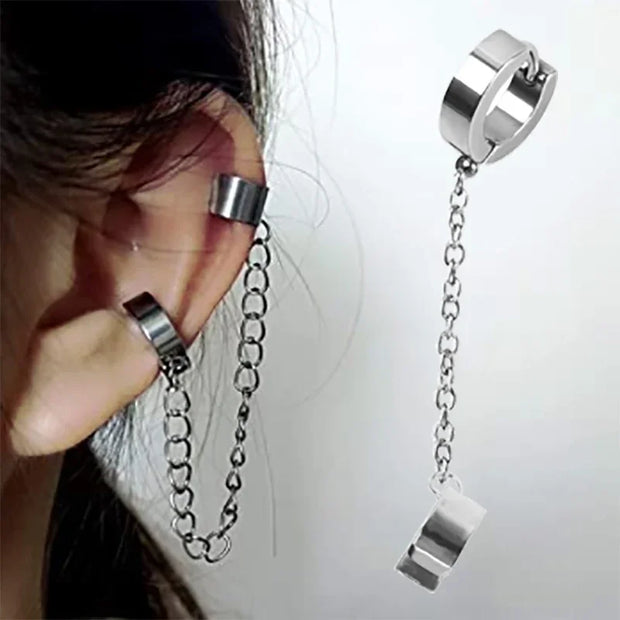 1Pc Titanium Steel Ear Cuff Clip Dangle Drop Chain Earrings for Men Women Punk Rock Goth Cool Hip Hop Kpop Earring