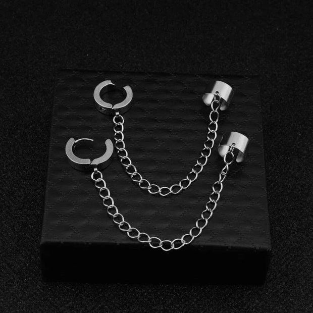 1Pc Titanium Steel Ear Cuff Clip Dangle Drop Chain Earrings for Men Women Punk Rock Goth Cool Hip Hop Kpop Earring