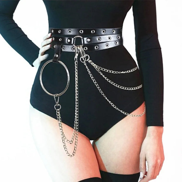 1Pc Unisex Female Leather Skirt Belts Punk Gothic Rock Harness Waist Metal Chain Body Hollow Belt Accessories For Lady