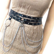 1Pc Unisex Female Leather Skirt Belts Punk Gothic Rock Harness Waist Metal Chain Body Hollow Belt Accessories For Lady