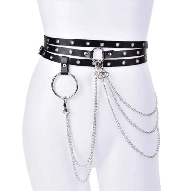 1Pc Unisex Female Leather Skirt Belts Punk Gothic Rock Harness Waist Metal Chain Body Hollow Belt Accessories For Lady