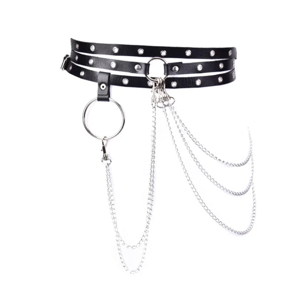 1Pc Unisex Female Leather Skirt Belts Punk Gothic Rock Harness Waist Metal Chain Body Hollow Belt Accessories For Lady