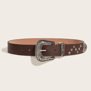 Western Star Studded Belt – Brown Leather Belt with Silver Buckle for Gothic and Alternative Fashion