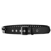 Women Men Waist Belt Punk Bullets Rivet Studded Imitation Leather Belt Hip Hop Rivet Belt for Jeans Black - black