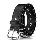 Women Men Waist Belt Punk Bullets Rivet Studded Imitation Leather Belt Hip Hop Rivet Belt for Jeans Black - black