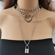 Black Gothic Neck Necklace - Studs Chain and Heart Decoration - pgxlD03bkH - Ties & Neckwear