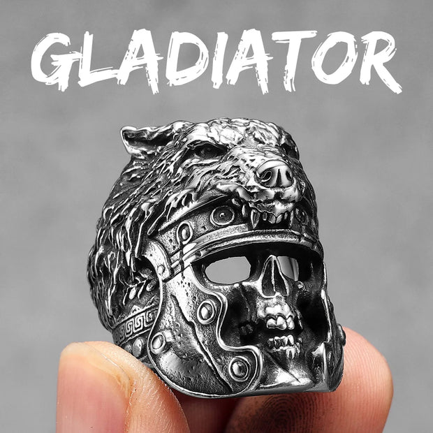 Gladiator Wolf Skull Men Rings Stainless Steel Women Jewelry Vintage Punk Rock Cool Stuff Fashion Accessories Gift