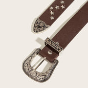 Western Star Studded Belt – Brown Leather Belt with Silver Buckle for Gothic and Alternative Fashion