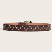 Western Star Studded Belt – Brown Leather Belt with Silver Buckle for Gothic and Alternative Fashion