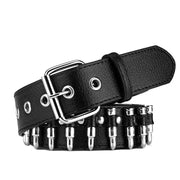 Women Men Waist Belt Punk Bullets Rivet Studded Imitation Leather Belt Hip Hop Rivet Belt for Jeans Black - black