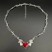 Aesthetic Goth Devil Heart Barbed Wire Choker Necklace Punk Hip Hop Jewelry Y2K Vampire Little Thorns Chain Choker Gift