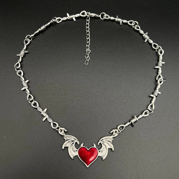 Aesthetic Goth Devil Heart Barbed Wire Choker Necklace Punk Hip Hop Jewelry Y2K Vampire Little Thorns Chain Choker Gift