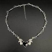 Aesthetic Goth Devil Heart Barbed Wire Choker Necklace Punk Hip Hop Jewelry Y2K Vampire Little Thorns Chain Choker Gift