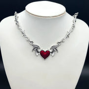 Aesthetic Goth Devil Heart Barbed Wire Choker Necklace Punk Hip Hop Jewelry Y2K Vampire Little Thorns Chain Choker Gift