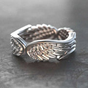 Angel Wing Ring – Silver Feather Wing Ring for Gothic and Alternative Fashion - 3 / Antique Silver / adjustable - ring