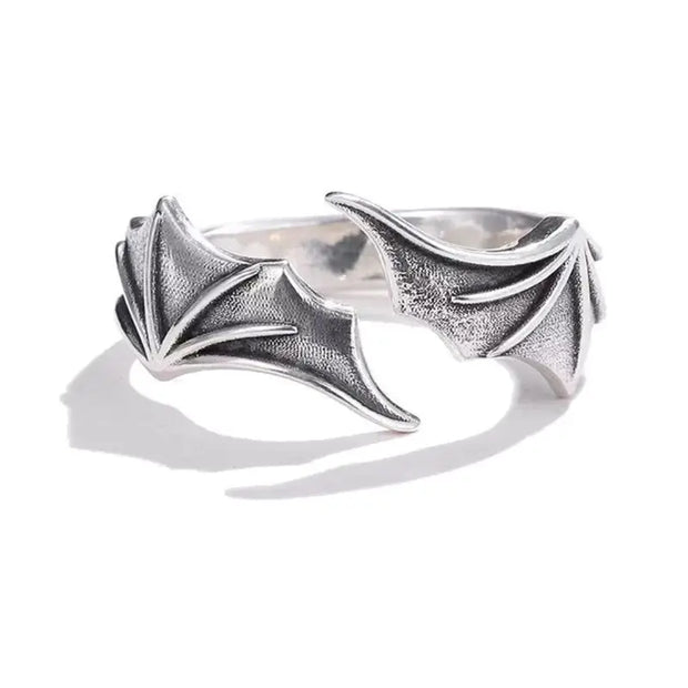 Angel Wing Ring – Silver Feather Wing Ring for Gothic and Alternative Fashion - 1 / Antique Silver / adjustable - ring