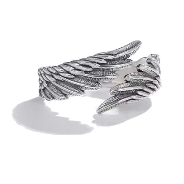 Angel Wing Ring – Silver Feather Wing Ring for Gothic and Alternative Fashion - 2 / Antique Silver / adjustable - ring