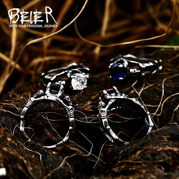 Beier 2022 New Creative Design Skull Skeleton With Colorful Zircon Stones Men’s Women’s Ring Size 6 Punk Hip Hop