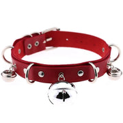 Big Bell Choker Collar For Women Girls Necklace Metal Leather Chocker Goth Anime Cosplay Jewelry Accessories - red