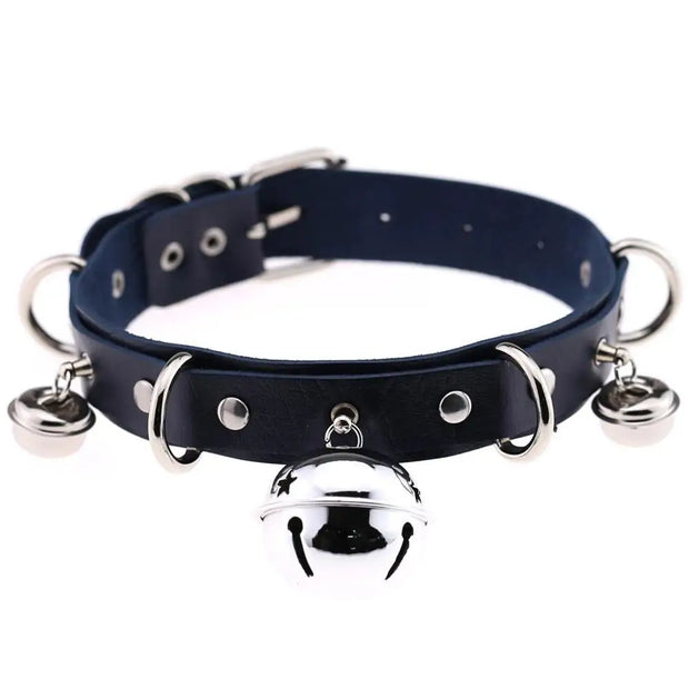 Big Bell Choker Collar For Women Girls Necklace Metal Leather Chocker Goth Anime Cosplay Jewelry Accessories - navy