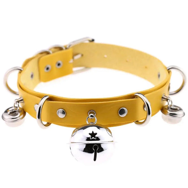 Big Bell Choker Collar For Women Girls Necklace Metal Leather Chocker Goth Anime Cosplay Jewelry Accessories - yellow