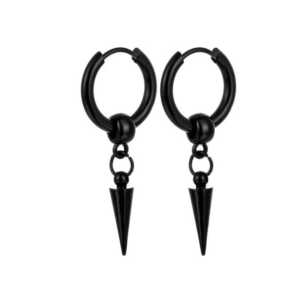 Black Hoop Earrings with Spike Pendants - 1 Pair Style K - earring