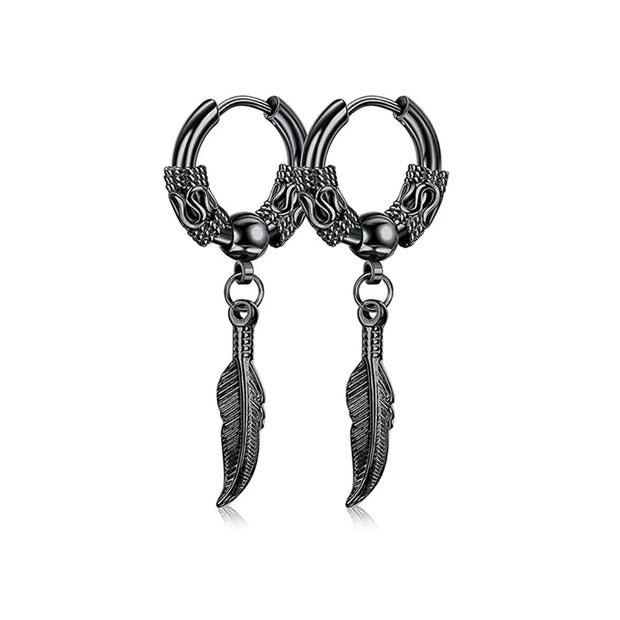 Black Hoop Earrings with Spike Pendants - 1 Pair Style N - earring