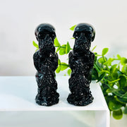 Black Stacked Skull Statue – Gothic Horror Decorative Piece for Dark and Alternative Decor - Black obsidian / 1pc