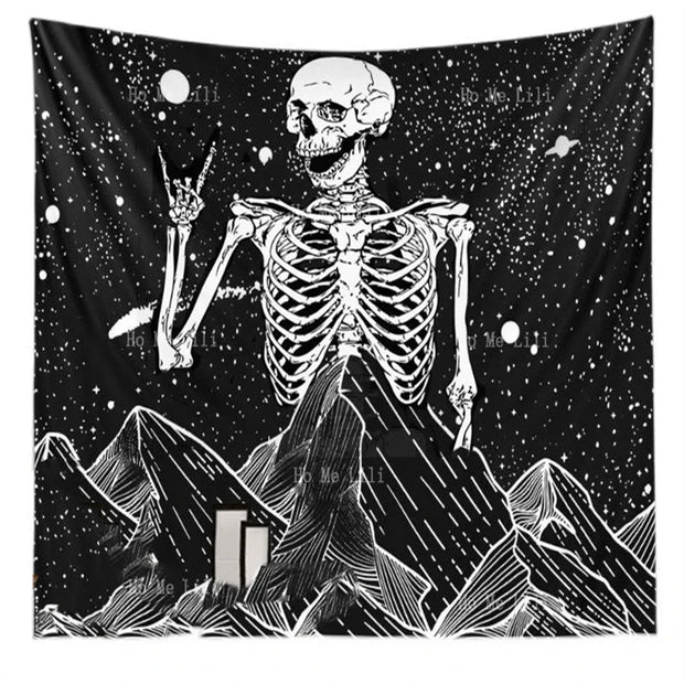 Celestial Skeleton Tapestry – Gothic Starry Night Wall Art for Dark-Themed Home Decor - Carpets & Tapestries