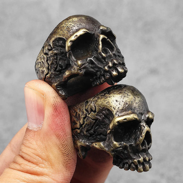 Copper Skull Men Rings Brass Women Jewelry Punk Gothic Rock Vintage Fashion Decoration Accessories Halloween Gift