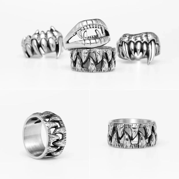 Demon Monster Beast Teeth Stainless Steel Mens Rings Punk Hiphop Unique Trendy for Male Biker Jewelry Creativity Gift