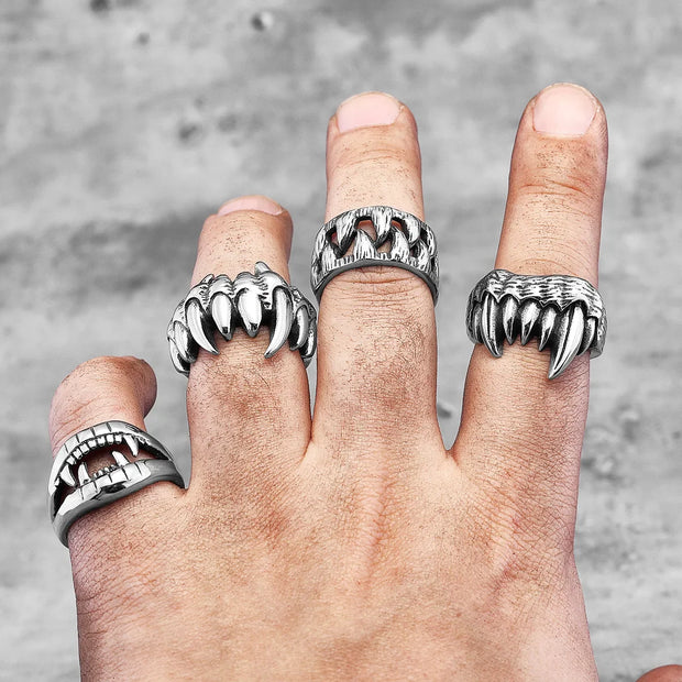 Demon Monster Beast Teeth Stainless Steel Mens Rings Punk Hiphop Unique Trendy for Male Biker Jewelry Creativity Gift