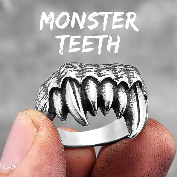 Demon Monster Beast Teeth Stainless Steel Mens Rings Punk Hiphop Unique Trendy for Male Biker Jewelry Creativity Gift