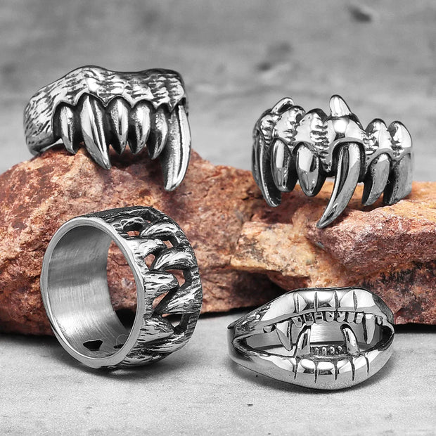 Demon Monster Beast Teeth Stainless Steel Mens Rings Punk Hiphop Unique Trendy for Male Biker Jewelry Creativity Gift