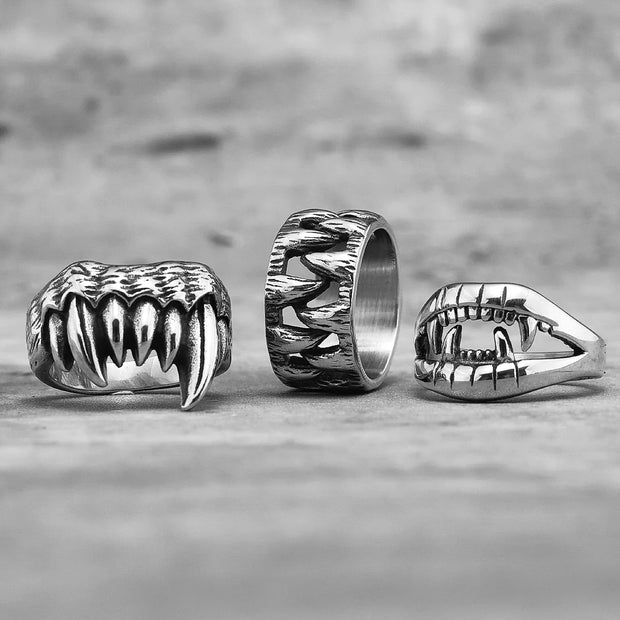 Demon Monster Beast Teeth Stainless Steel Mens Rings Punk Hiphop Unique Trendy for Male Biker Jewelry Creativity Gift