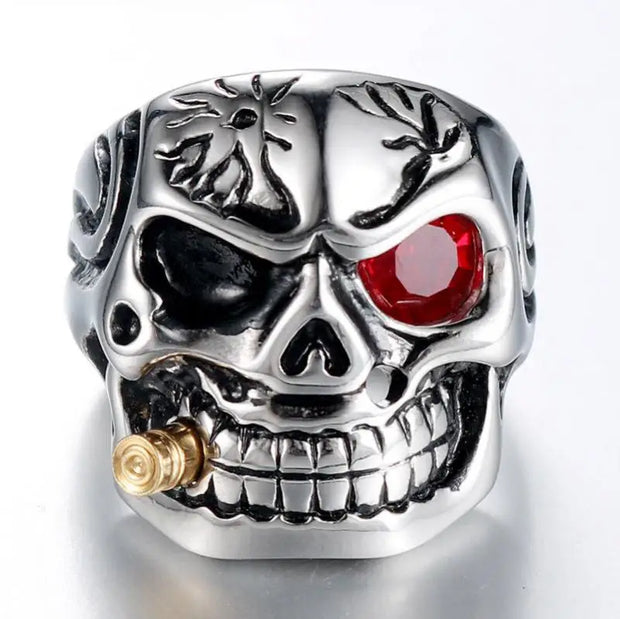 Demon Ring Skull Rose Retro Gothic Punk Single Rings for Men Fashion Jewelry Gift Single Accessories - Silver / 9