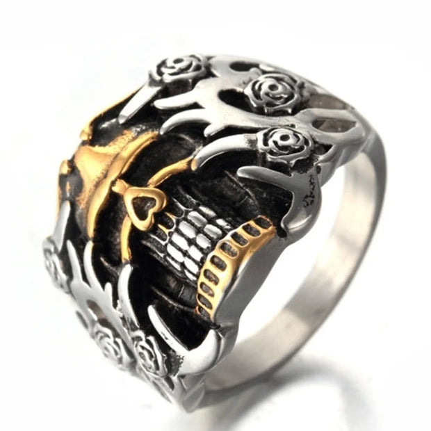 Demon Ring Skull Rose Retro Gothic Punk Single Rings for Men Fashion Jewelry Gift Single Accessories - silver / 7