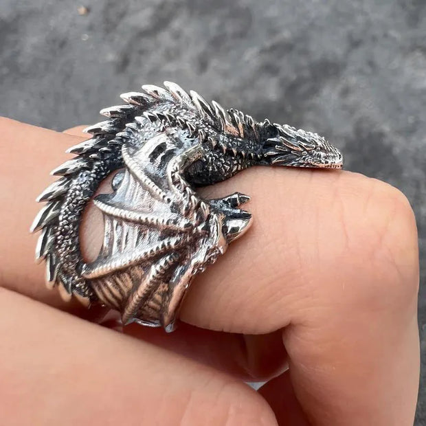 Dragon Rings for Men Women Gothic Punk Style Pterosaur Wings Opening Adjustable Rings Vintage Jewelry Accessories