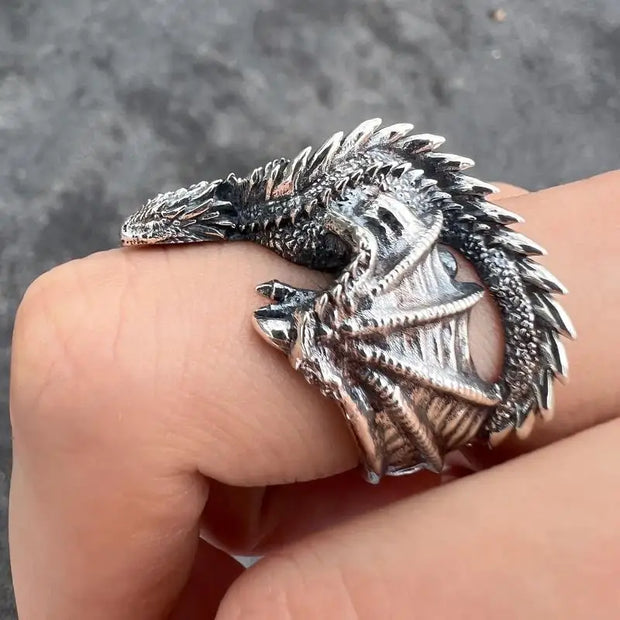 Dragon Rings for Men Women Gothic Punk Style Pterosaur Wings Opening Adjustable Rings Vintage Jewelry Accessories