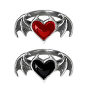 E15E for Vampire Bat Heart Wing Ring Black Red Color Alloy Gothic Punk Ring Female