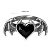 E15E for Vampire Bat Heart Wing Ring Black Red Color Alloy Gothic Punk Ring Female