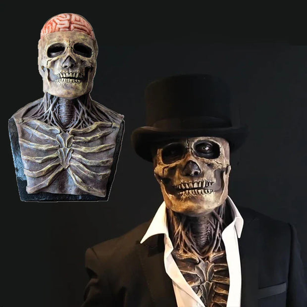 Elegant Skull Mask with Top Hat – Ultimate Halloween Costume for Dapper Skeleton Look - apparel