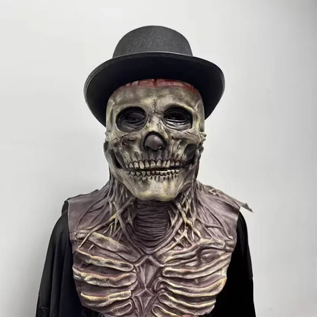 Elegant Skull Mask with Top Hat – Ultimate Halloween Costume for Dapper Skeleton Look - Red Mask and cap 1 - apparel