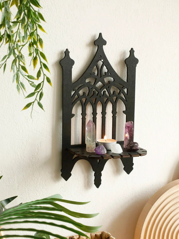 Enchanted Gothic Cathedral Wall Shelf – Mystical Home Decor for Crystals Candles and More - TK136-MS8644 - wall