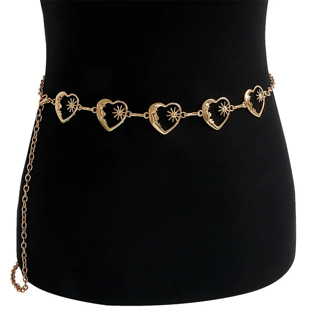 Fashion Harajuku Punk Moon Metal Belts Women Vintage Punk Gothic Moon Sun High Waist Chain Belts Pendant Belt - as pic