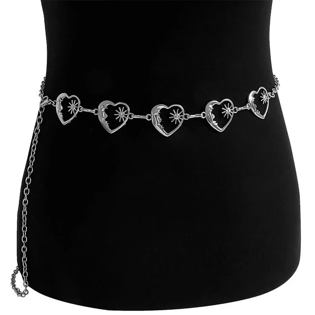 Fashion Harajuku Punk Moon Metal Belts Women Vintage Punk Gothic Moon Sun High Waist Chain Belts Pendant Belt - as pic 9