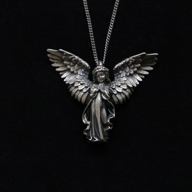 Fashion Silver Color Wings Angel Pendant Necklace for Men Women’s Goth Punk Long Chain Neck Hip Hop Jewelry Party