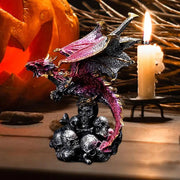 Fiery Red Dragon Statue on Skull Pile – Mystical Halloween and Fantasy Decor - Desktop decorations