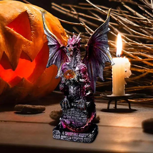 Fiery Red Dragon Statue on Skull Pile – Mystical Halloween and Fantasy Decor - Desktop decorations