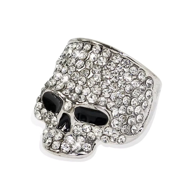 FishSheep Punk Hip-hop Austrian Crystal Skull Rings for Men Rock Rhinestone Biker Ring Fashion Male Skull Jewelry